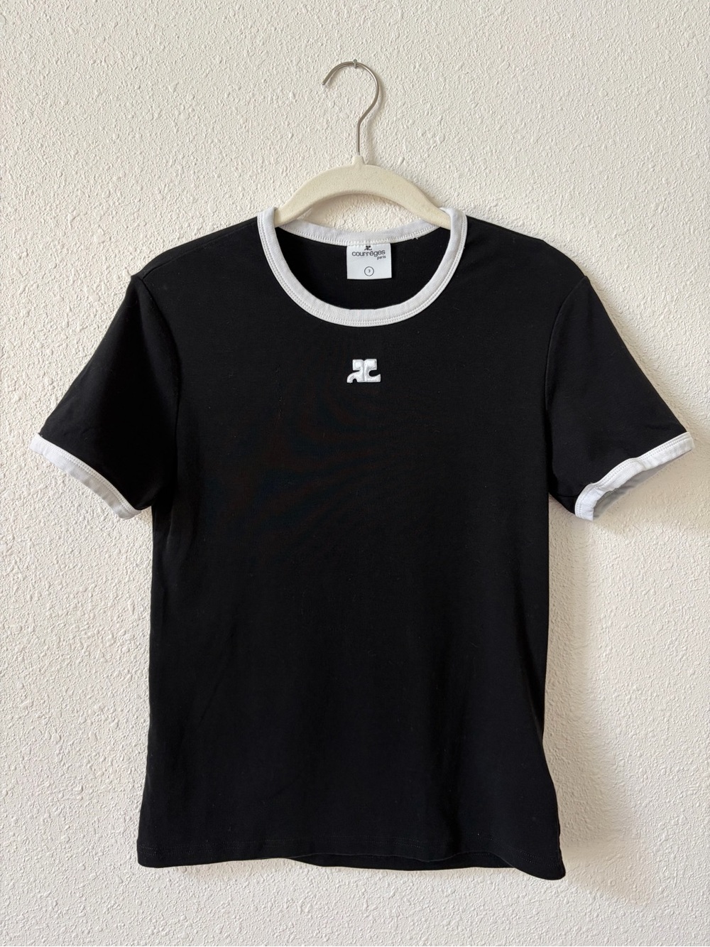 Courreges Signature Contrast T Shirt Black White Heritage Sz 3 Large Runs Small